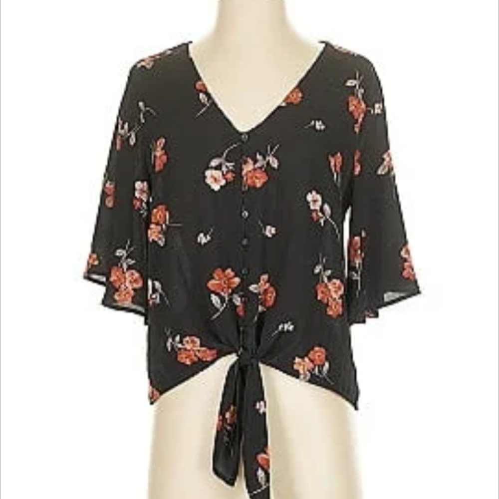 Lush Pink Flutter Sleeve Tie Front Blouse